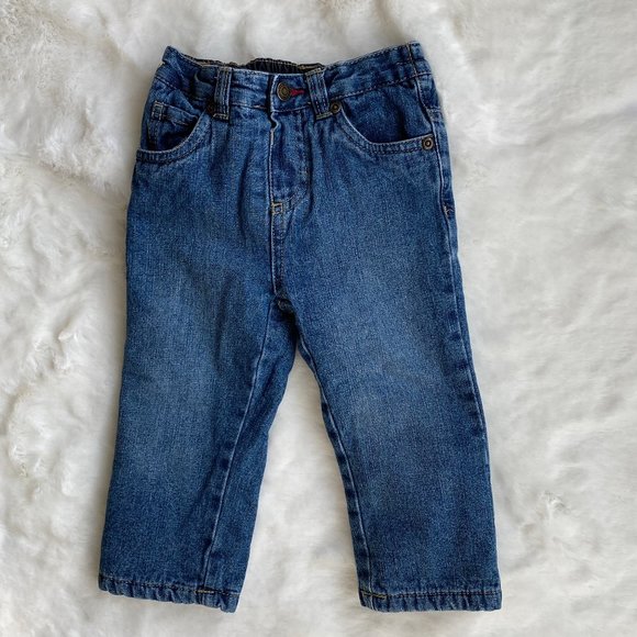 George Red Fleece Lining Pull-on Blue Denim Jeans Size 6-12 Months - Picture 5 of 7